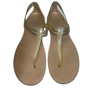CROCS Size 9 Oyster Isabella T-Strap Iconic Comfort Thong Water Sandals Jelly
